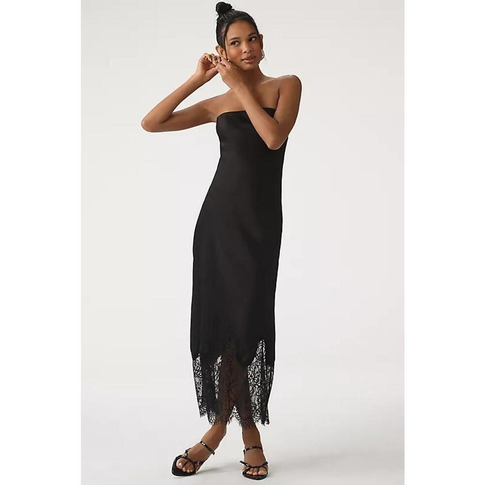 Anthropologie Black Strapless Lace Hem Dress